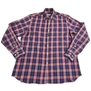 Piattelli Barneys New York Men's Plaid Long Sleeve Button Up Shirt Spain Large